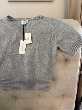 Pink Rose Gray Short Sleeve Knit Sweater
